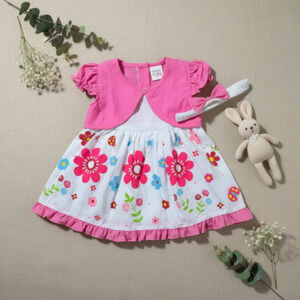 New Baby Girl Dress Set with matching headband underwear size 6 to 9 months